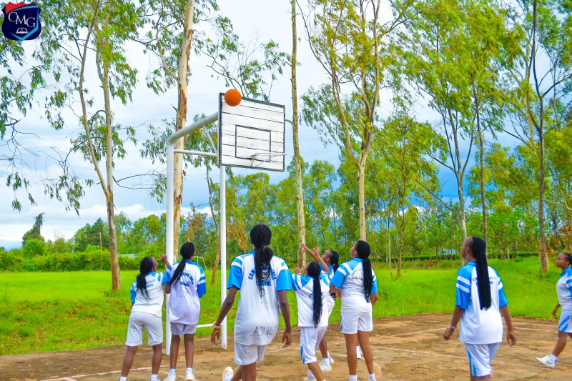 Mang'u Girls playing basketball on the school court